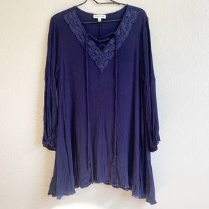 Tassels N Lace Navy Blue Lace Vneck Tunic Dress Size Lace